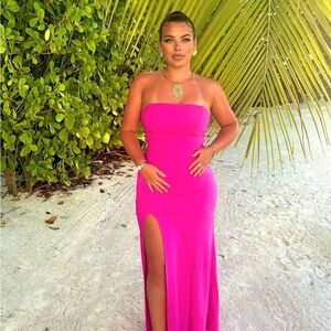 Fashion Nova Vibrant Pink Strapless Dress